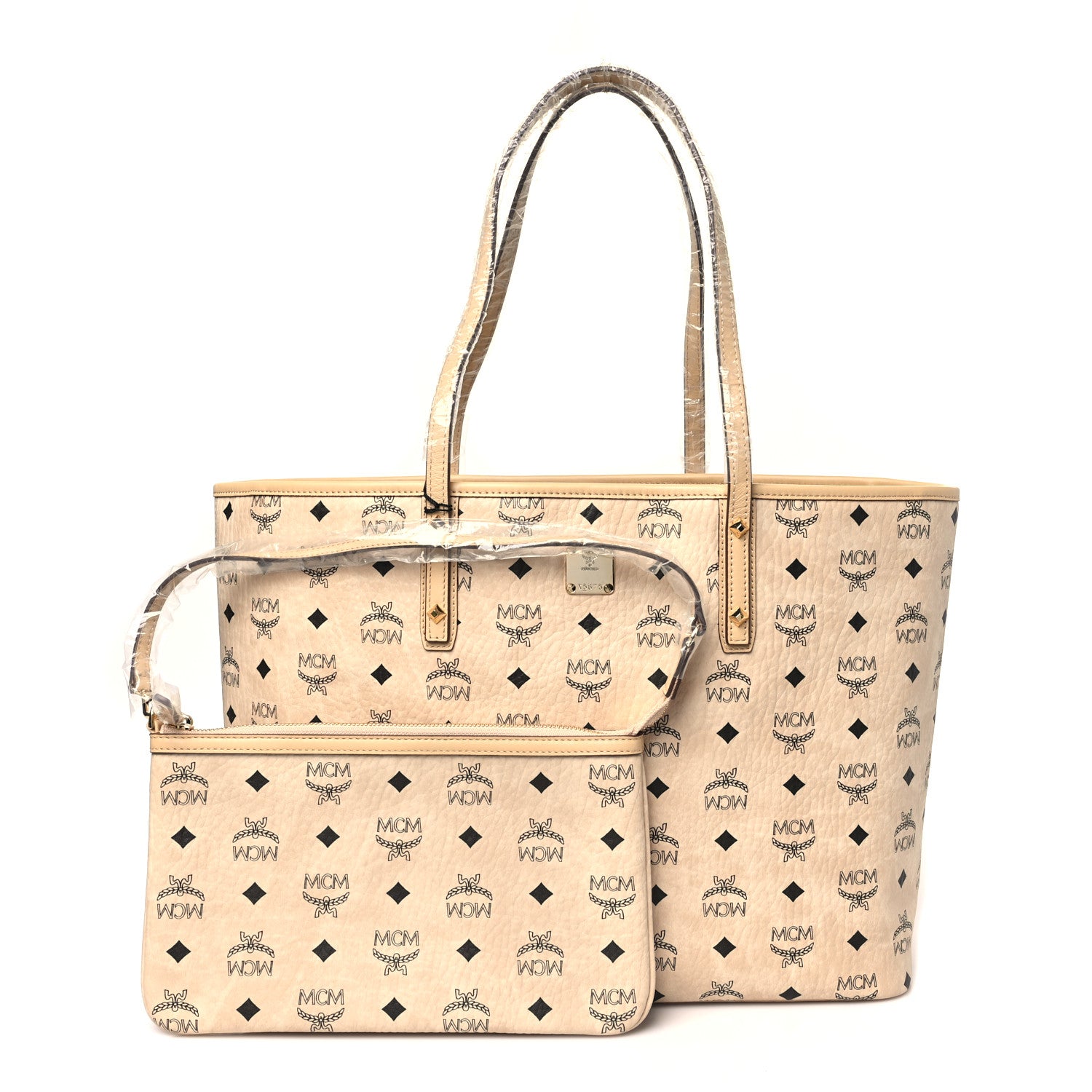 MCM Visetos Medium Anya Top Zip Shopper Tote Beige 2 of 13