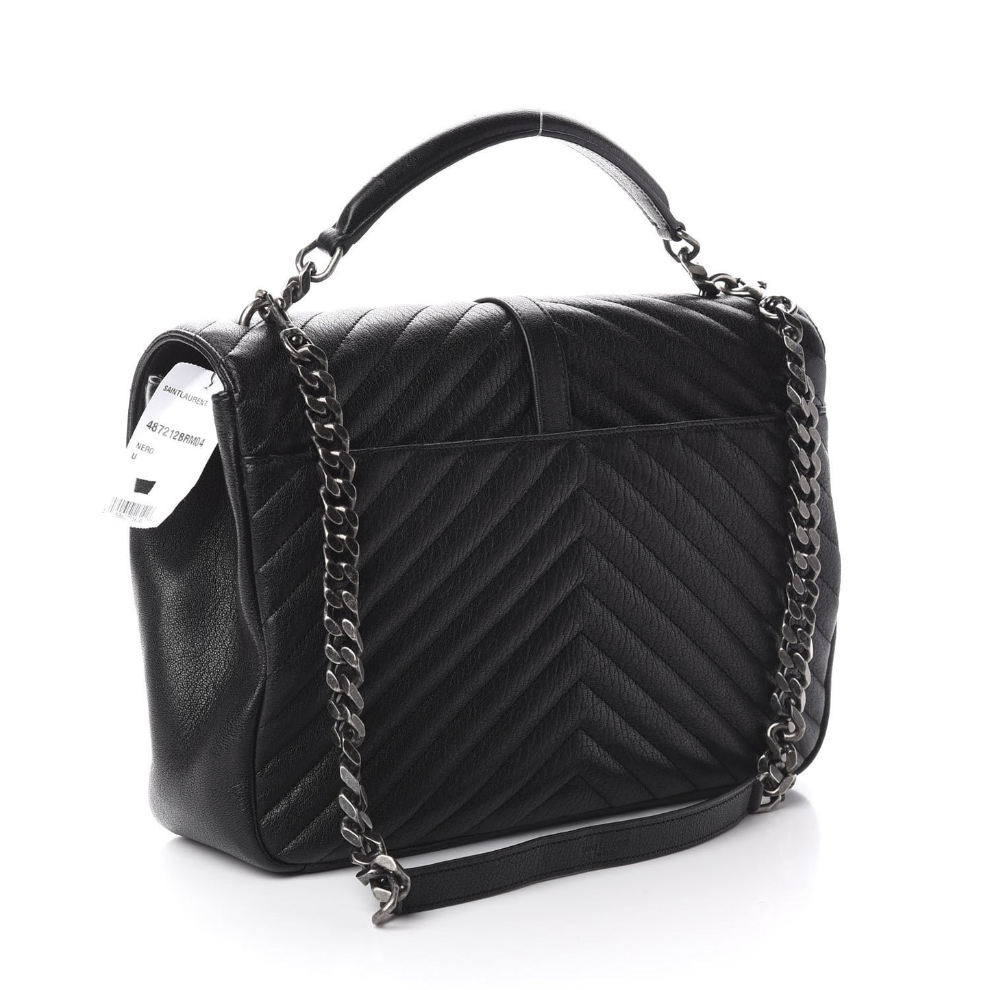 Sheepskin Matelasse Chevron Monogram Large College Satchel Black