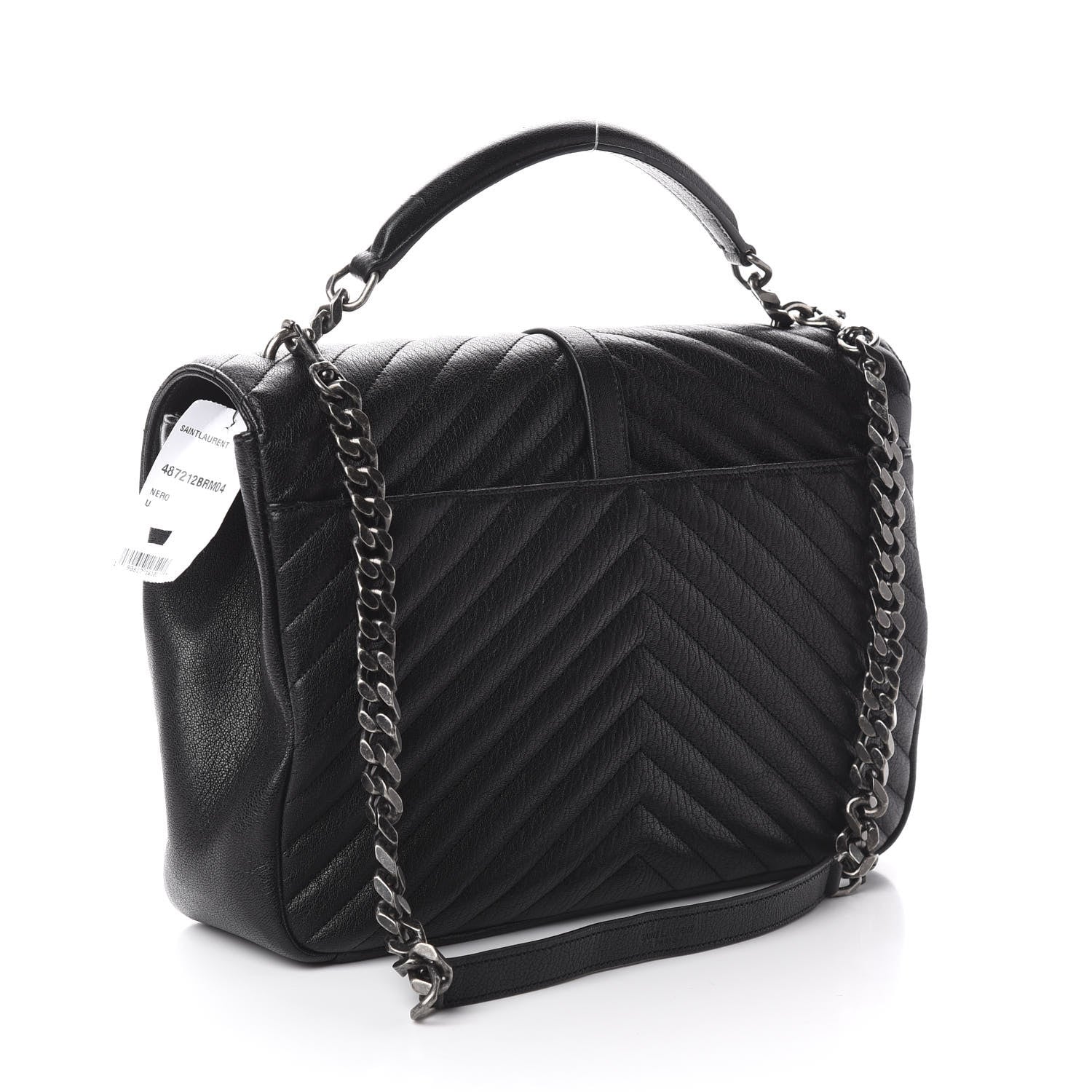 Saint Laurent Sheepskin Matelasse Chevron Monogram Large College Satchel Black 2 of 8