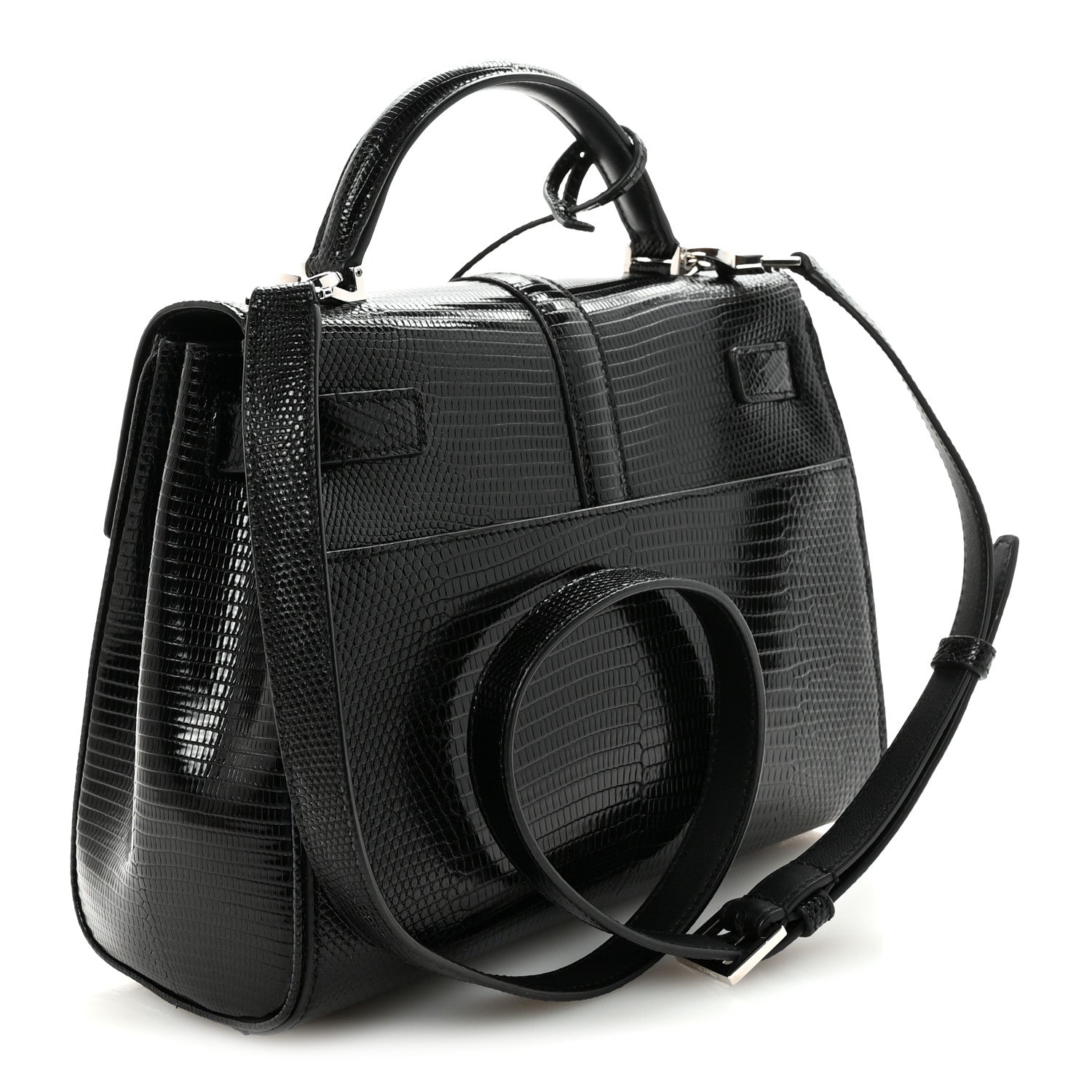 Saint Laurent Lizard Le Fermoir Top Handle Bag Small Black 3 of 9