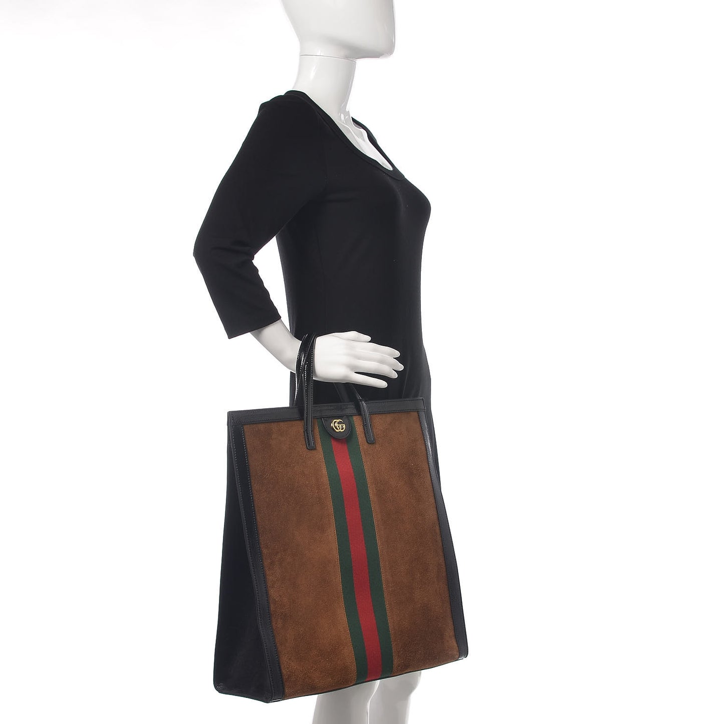 Suede Patent Web Ophidia Vertical Tote Nocciola Black