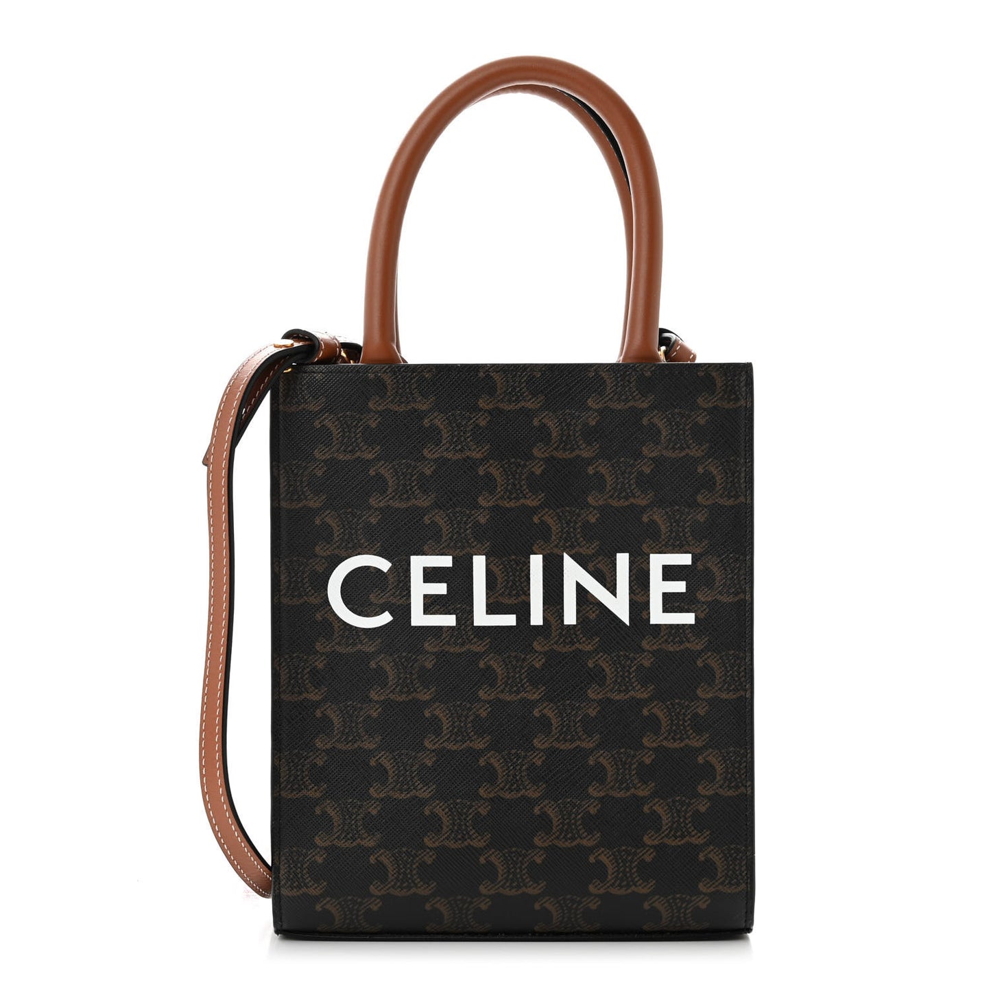 Triomphe Canvas Calfskin Mini Vertical Cabas Tan
