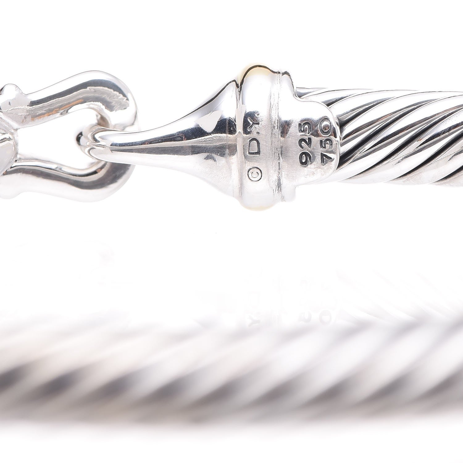 David Yurman Sterling Silver 18K Yellow Gold 5mm Cable Classic Buckle Bracelet 4 of 5
