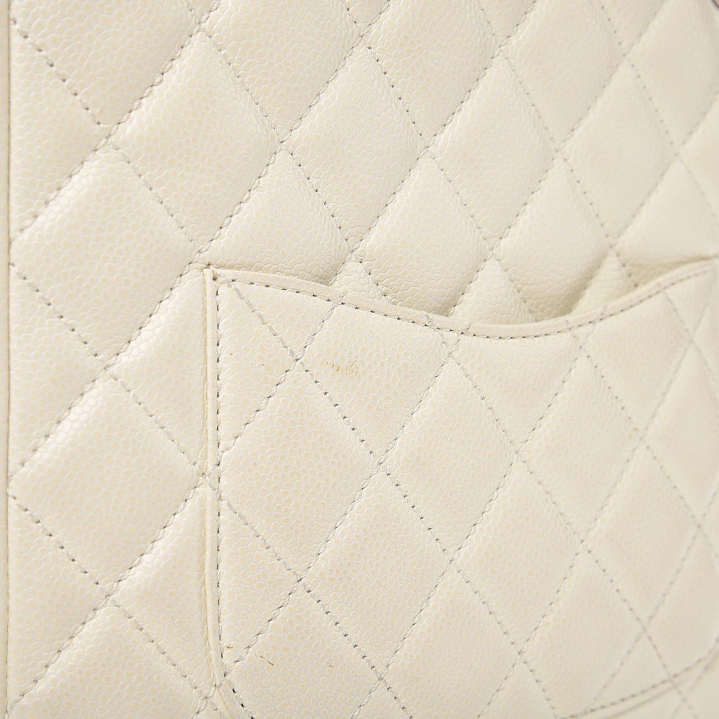 Caviar Quilted Petit Shopping Tote PST White