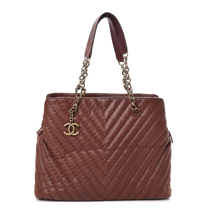 Chanel Iridescent Calfskin Chevron Quilted Surpique Tote Burgundy 1 of 17
