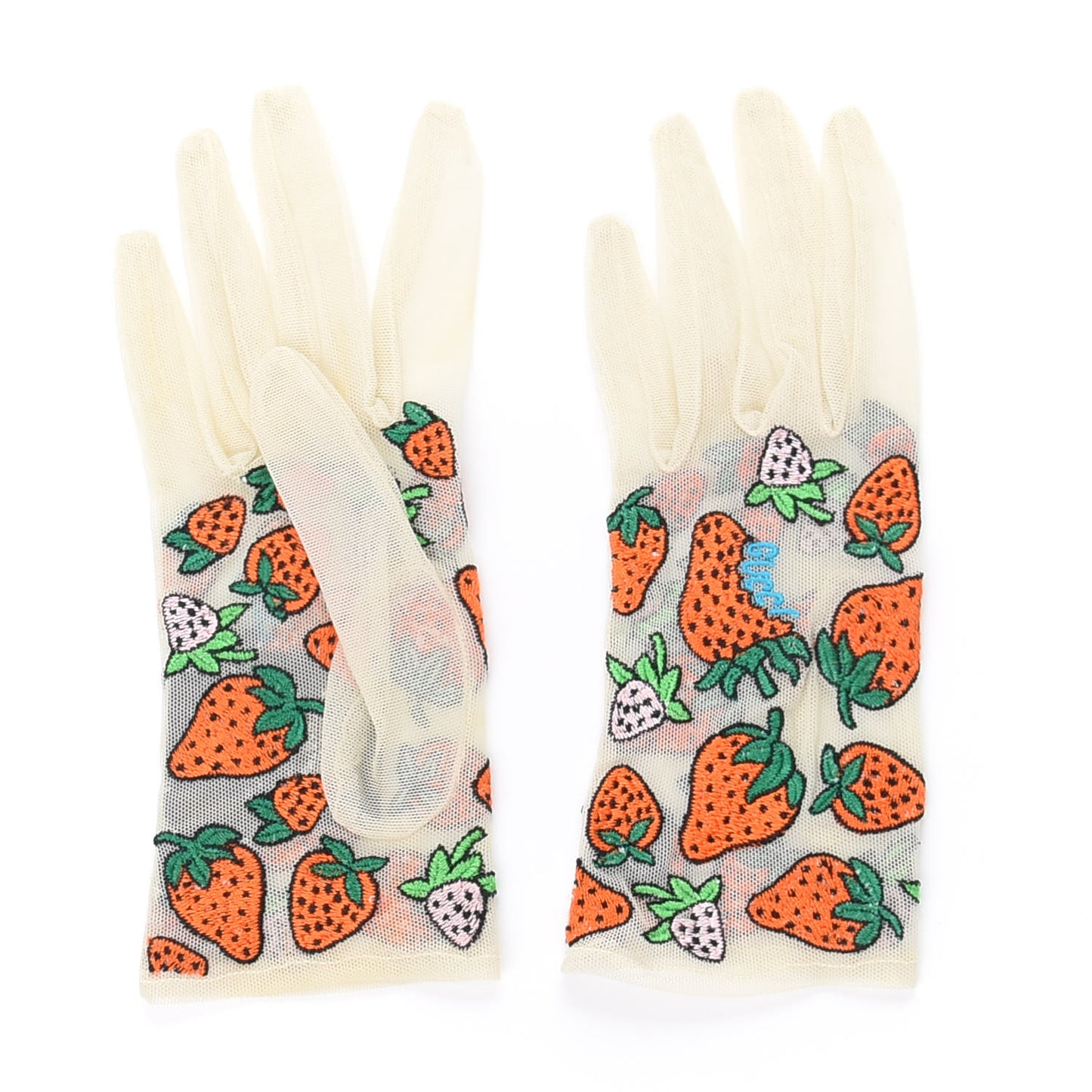 Tulle Strawberry Embroidered Sheer Gloves S White