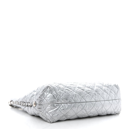 Chanel Metallic Crackled Calfskin Quilted Large Big Bang Hobo Silver 4 of 10