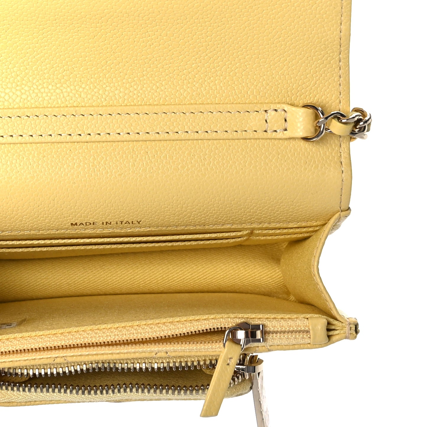 Caviar Quilted Business Affinity Clutch With Chain Flap Yellow