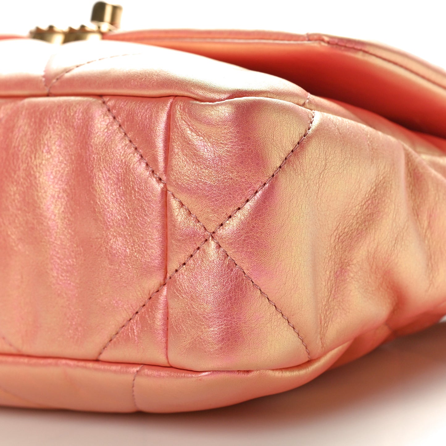 Iridescent Calfskin Quilted Medium Chanel 19 Flap Pink