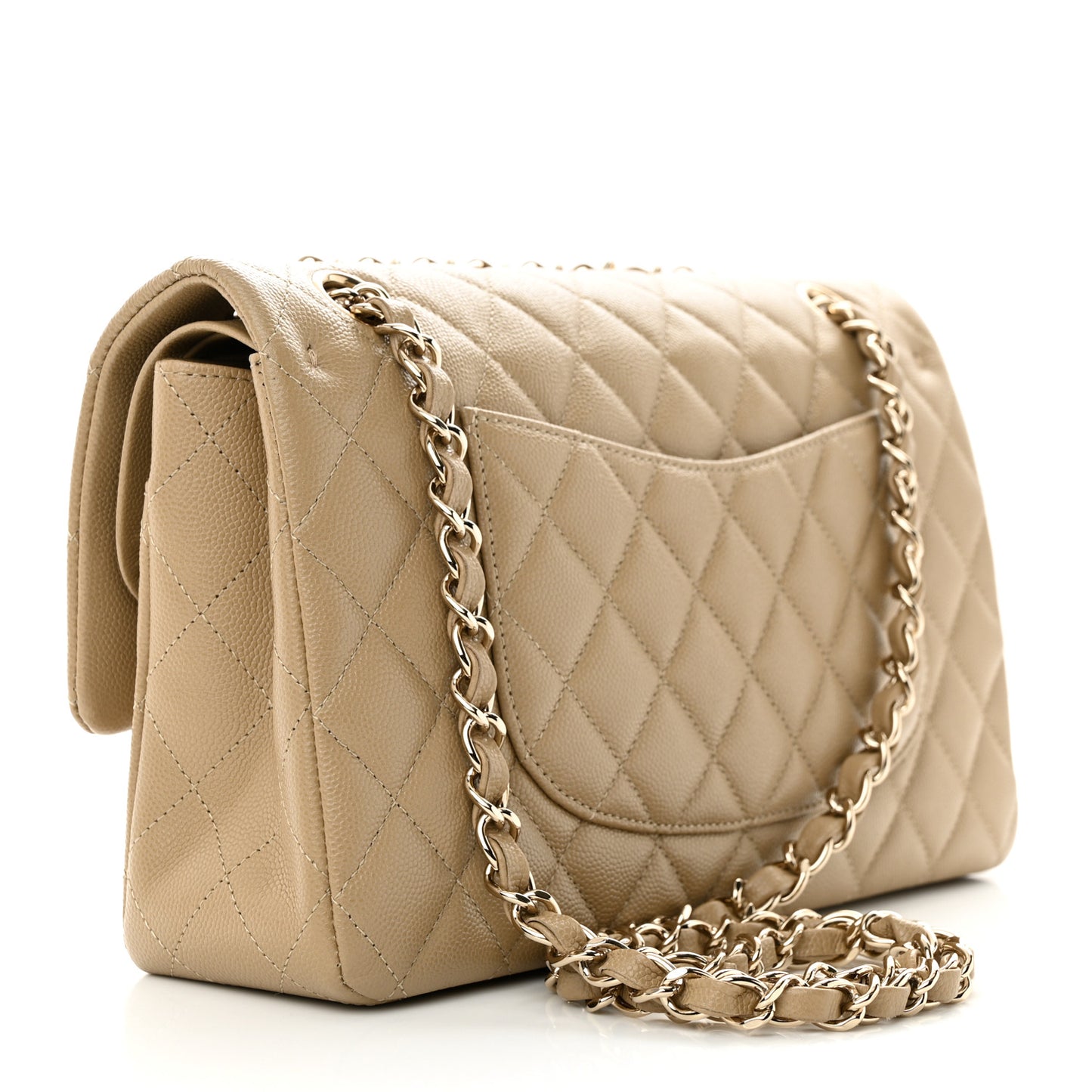 Caviar Quilted Medium Double Flap Dark Beige