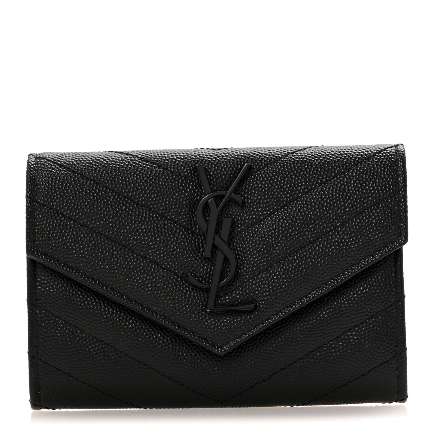 Grain De Poudre Matelasse Chevron Small Monochrome Monogram Envelope Wallet Black Black