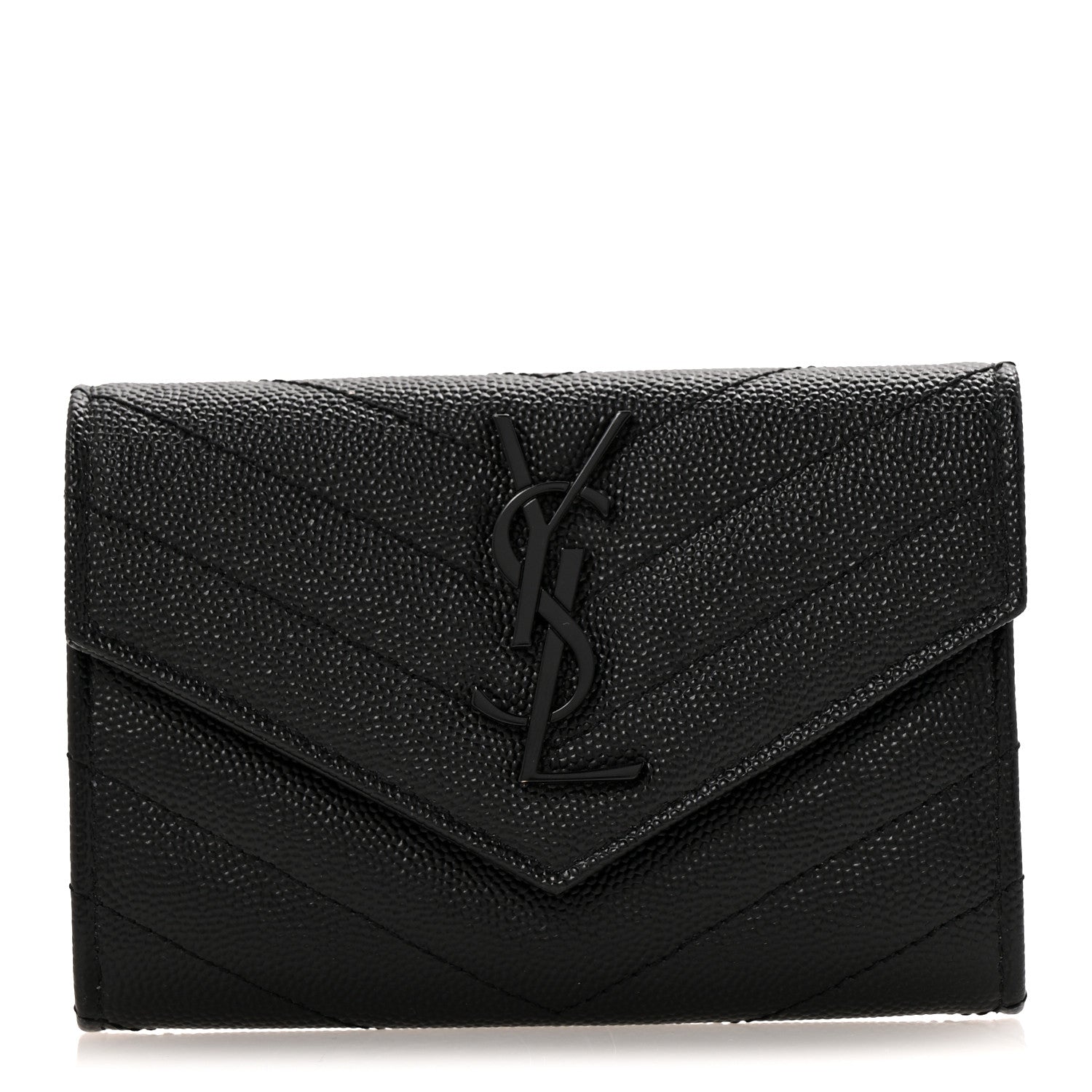 Saint Laurent Grain De Poudre Matelasse Chevron Small Monochrome Monogram Envelope Wallet Black Black 1 of 10