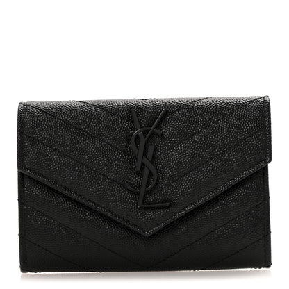 Saint Laurent Grain De Poudre Matelasse Chevron Small Monochrome Monogram Envelope Wallet Black Black 1 of 10