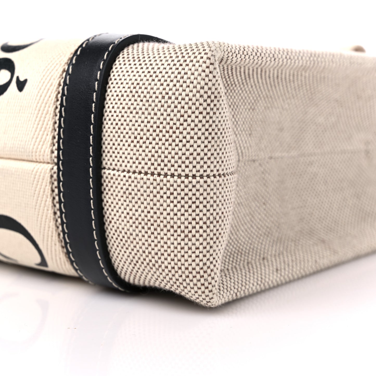 Cotton Calfskin Small Woody Ribbon Tote With Strap White Navy