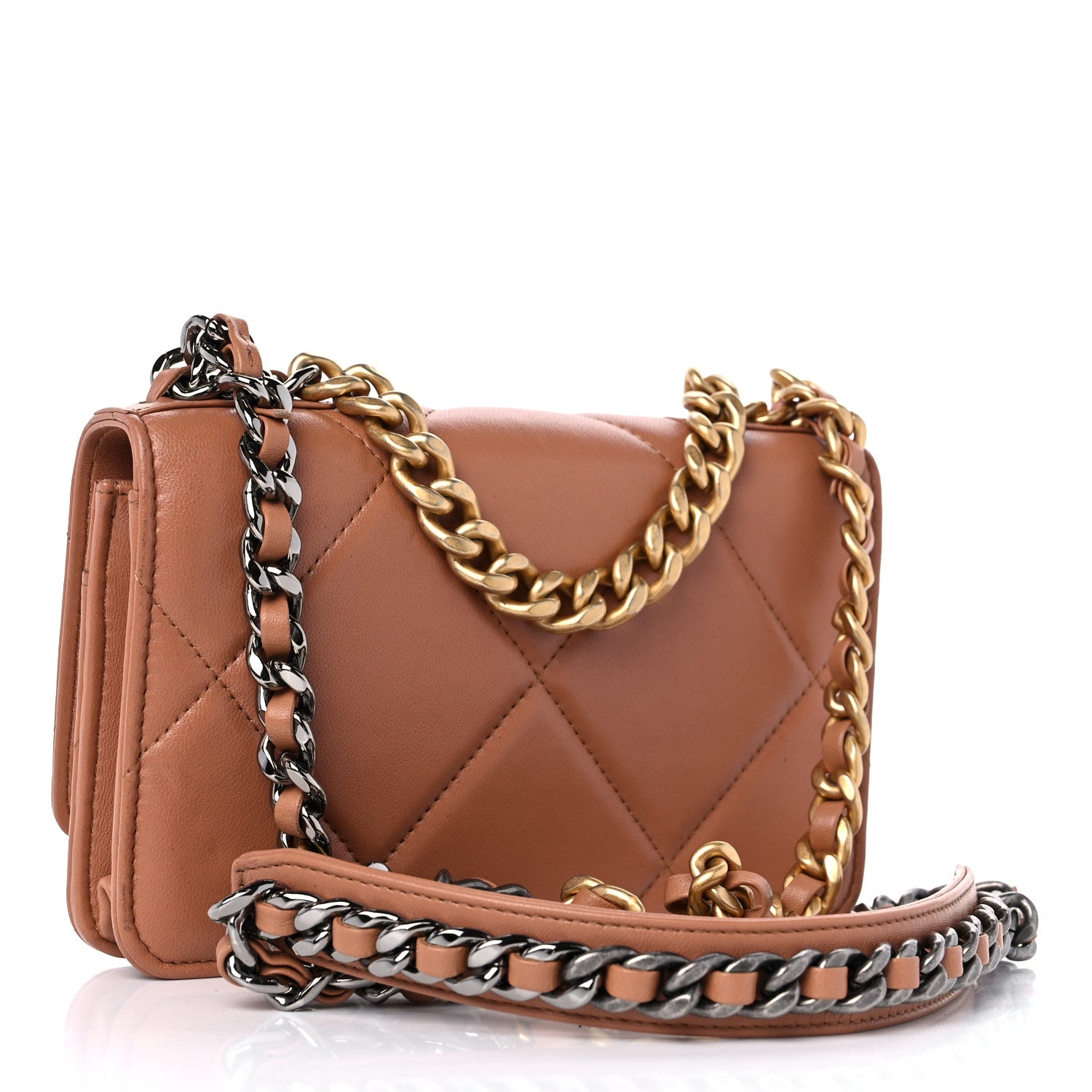 Chanel Lambskin Quilted Chanel 19 Wallet On Chain WOC Brown 3 of 12