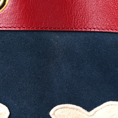 Gucci X MLB Suede Calfskin NY Yankees Large Rajah Chain Tote New Blue Romantic Cherry 18 of 19