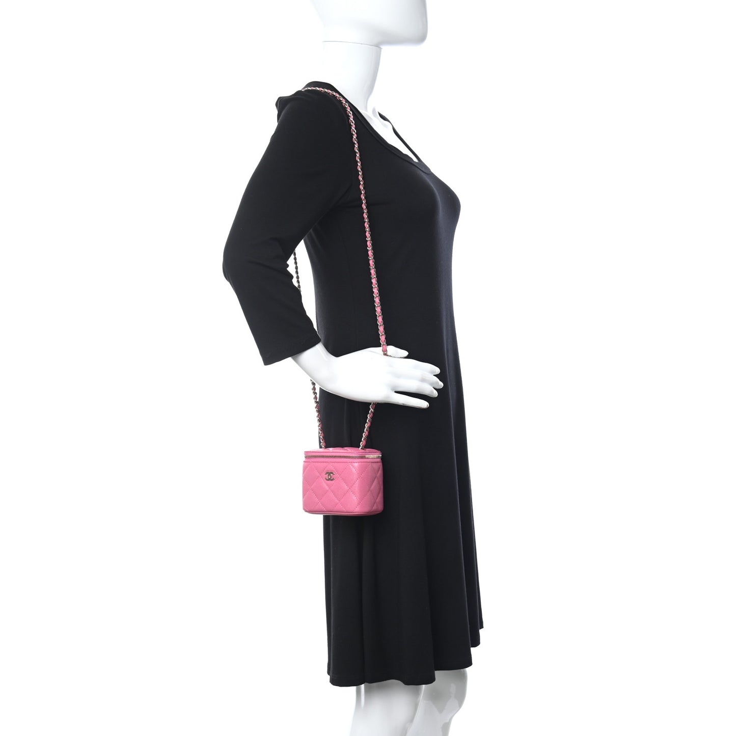 Caviar Quilted Mini Vanity Case With Chain Pink