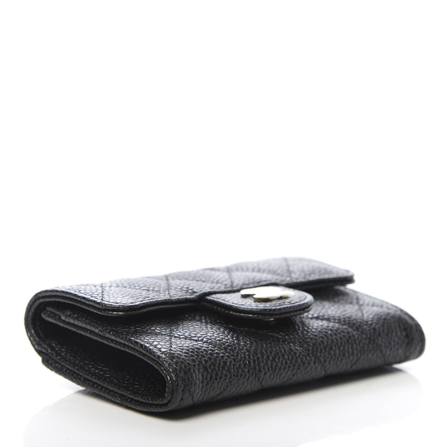Caviar Quilted Flap Card Holder Wallet Black