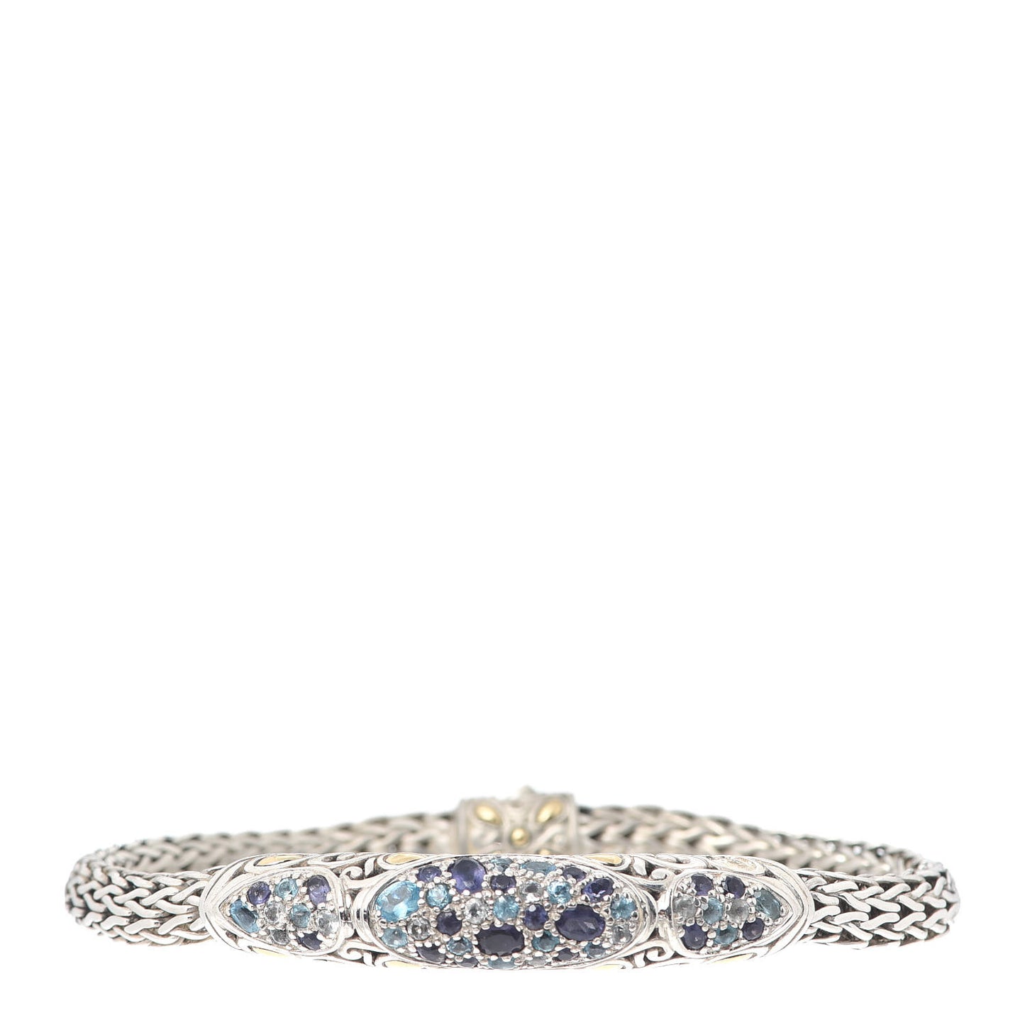 Sterling Silver Blue Topaz Amethyst Quartz Classic Chain Bracelet
