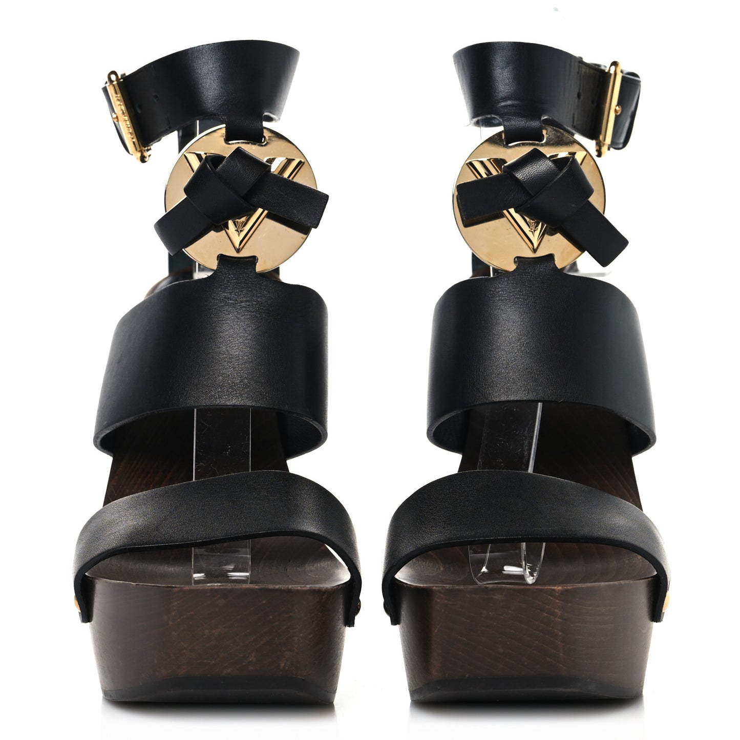 Wood Calfskin Vedette Platform Sandals 37.5 Black