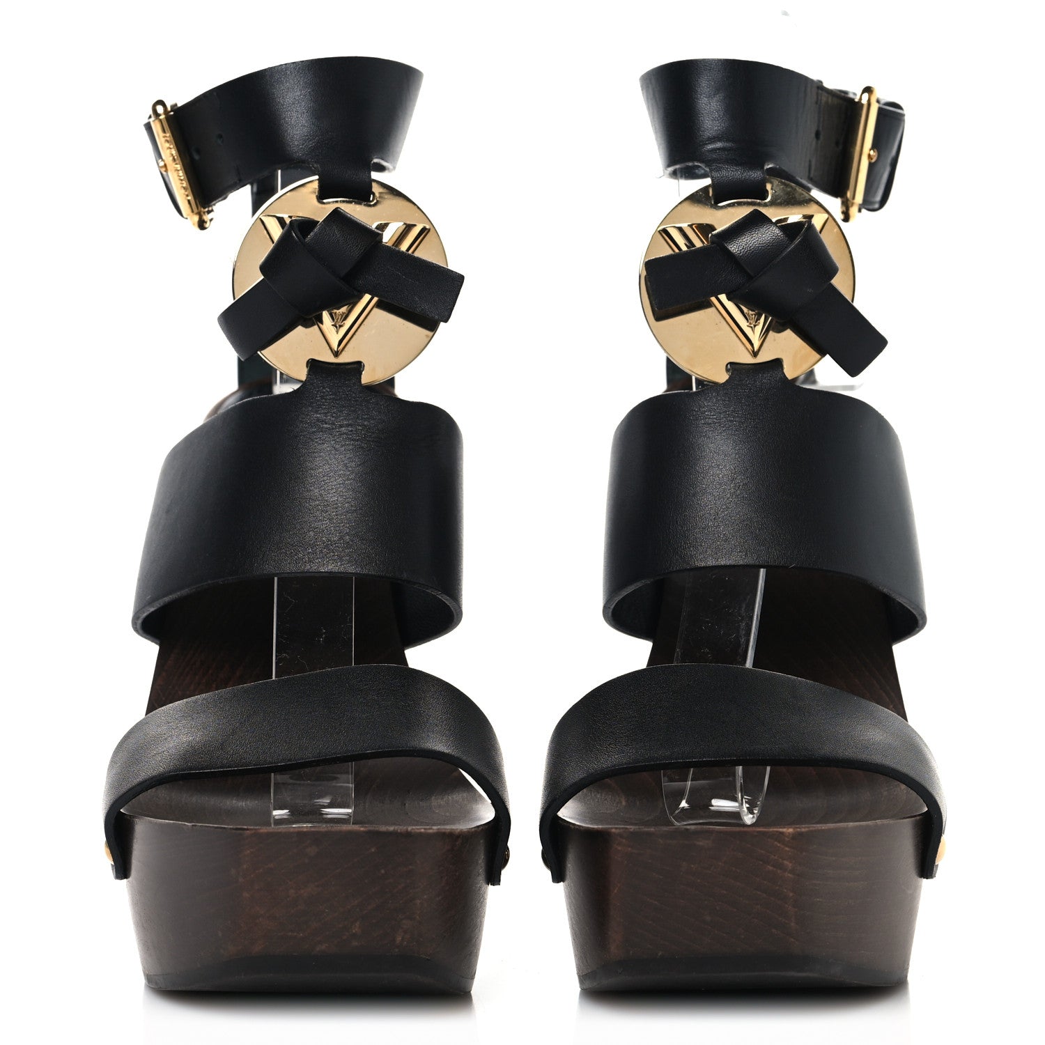 Louis Vuitton Wood Calfskin Vedette Platform Sandals 37.5 Black 3 of 9