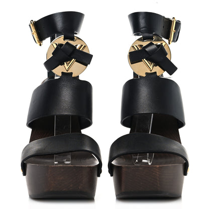 Louis Vuitton Wood Calfskin Vedette Platform Sandals 37.5 Black 3 of 9