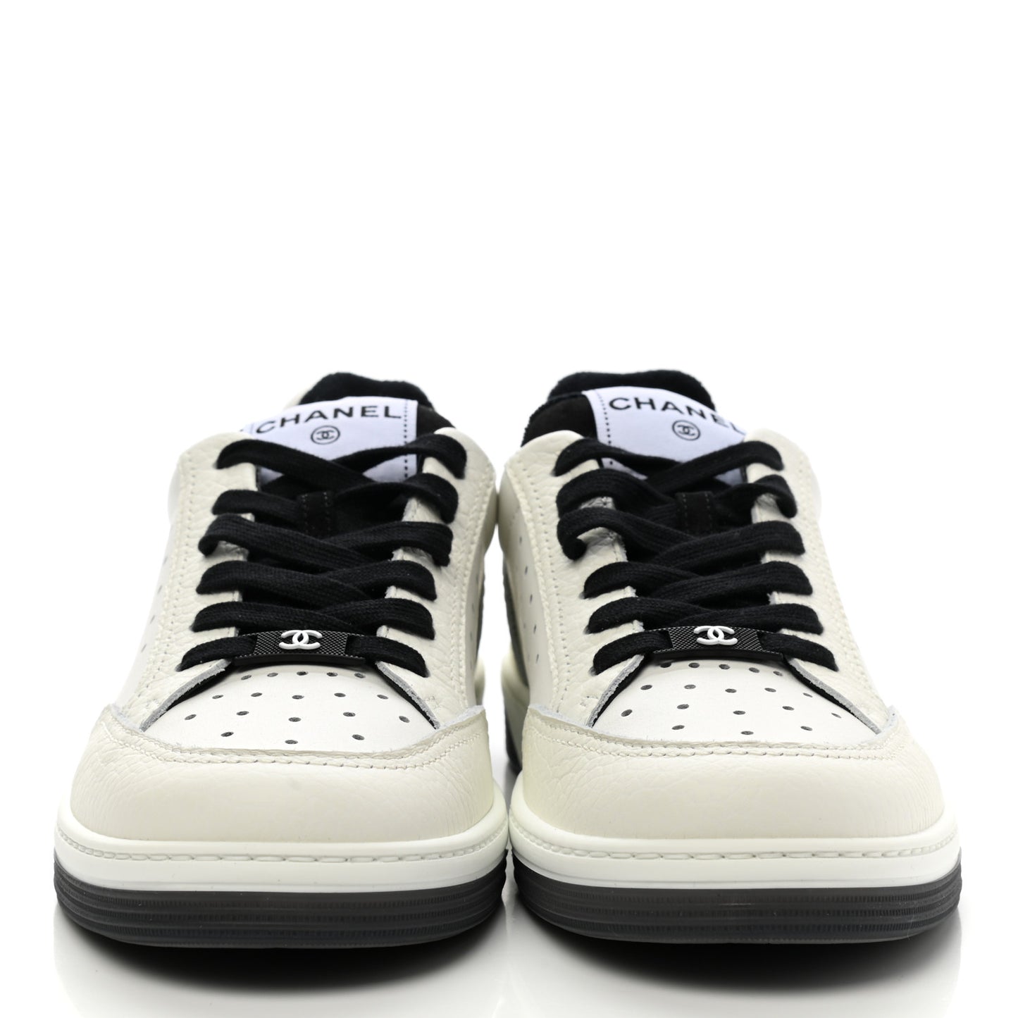Grained Calfskin Fabric Womens Logo Sneakers 39 White Black