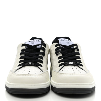 Chanel Grained Calfskin Fabric Womens Logo Sneakers 39 White Black 2 of 10