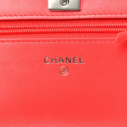 Chanel Lambskin Chevron Quilted Trendy CC Wallet On Chain WOC Red 6 of 22