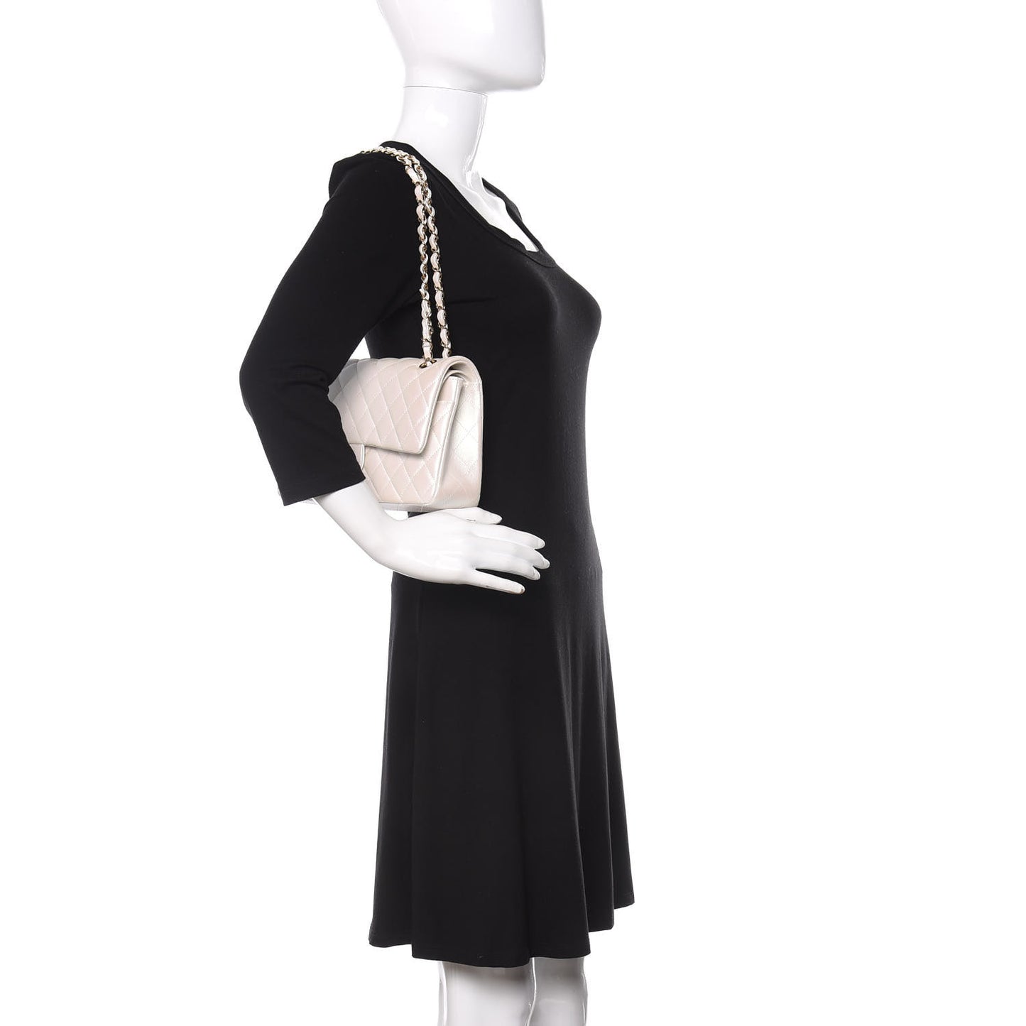 Iridescent Calfskin Quilted Medium Double Flap White