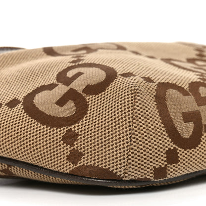 Gucci Monogram Jumbo GG Textured Dollar Calfskin Web Belt Bag Camel Ebony New Acero 9 of 10
