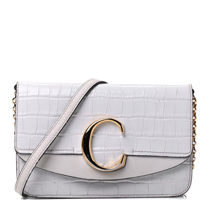 Chloe Calfskin Crocodile Embossed C Shoulder Bag Brilliant White 1 of 4