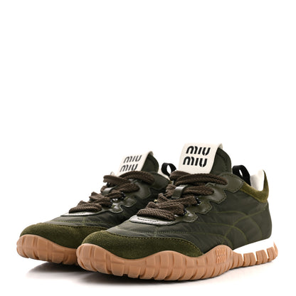 Miu Miu Nylon Scamosciato Suede Tyre Sneakers 38 Loden 4 of 11