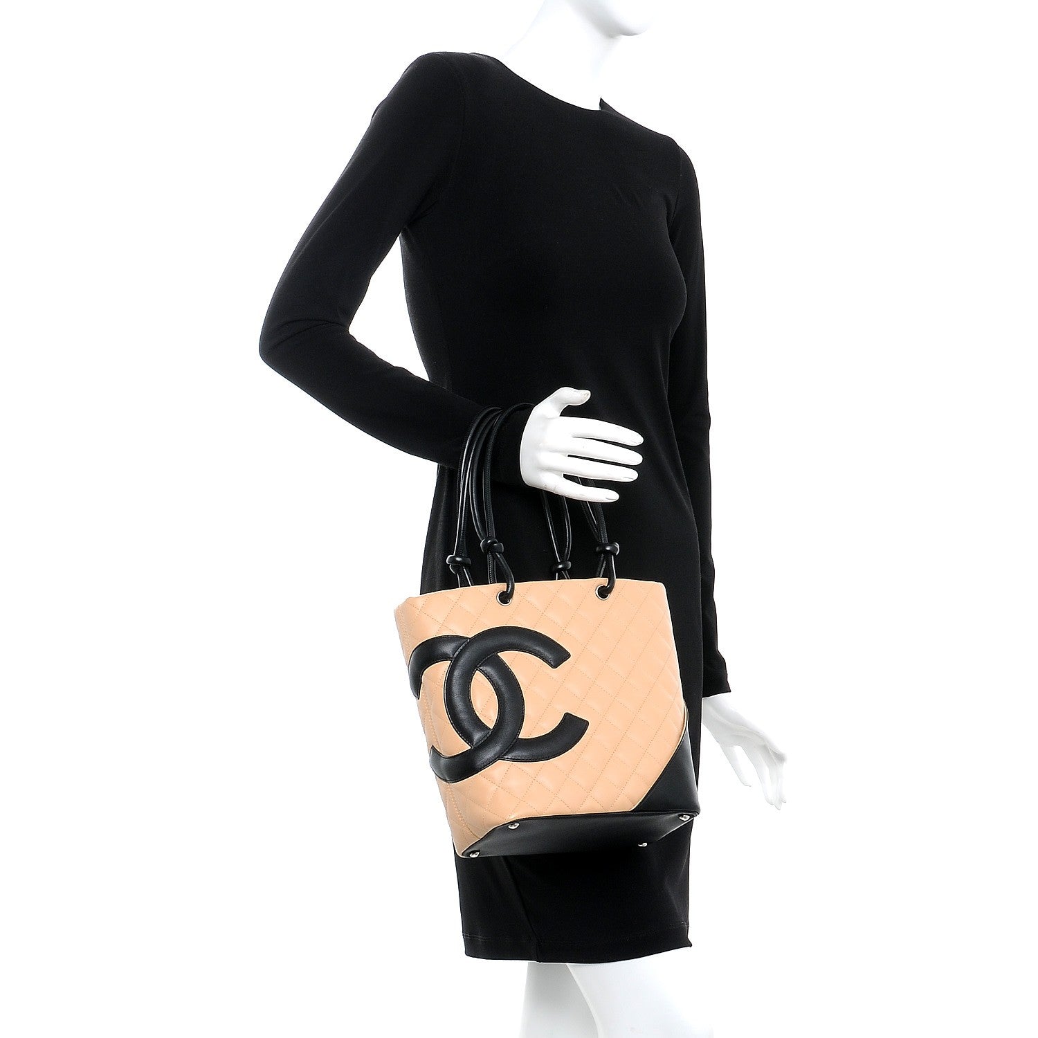 Chanel Calfskin Quilted Medium Cambon Tote Beige Black 2 of 7