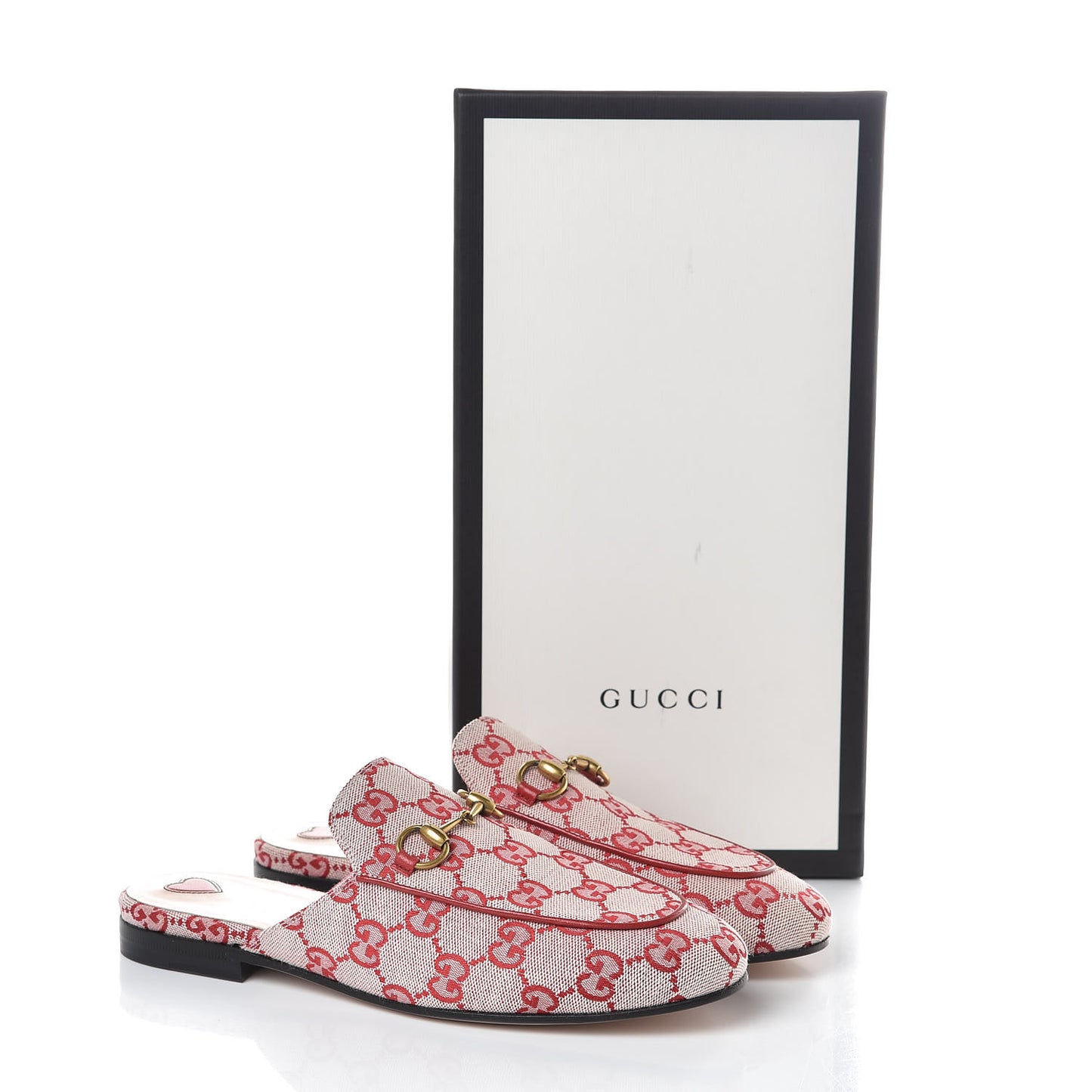 Canvas GG Monogram Horsebit Womens Princetown Slippers 36 Gardenia Hibiscus Red