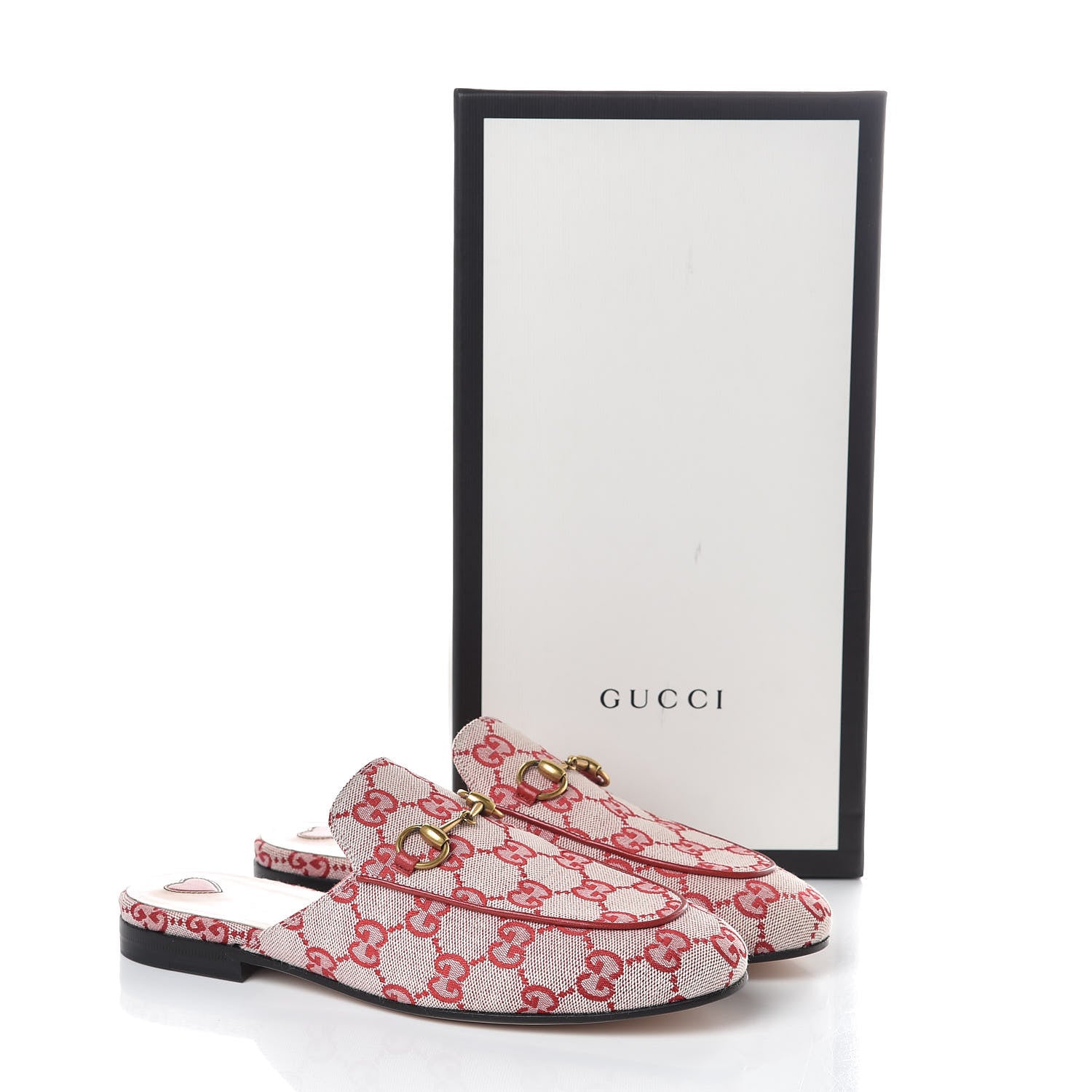 Gucci Canvas GG Monogram Horsebit Womens Princetown Slippers 36 Gardenia Hibiscus Red 8 of 8