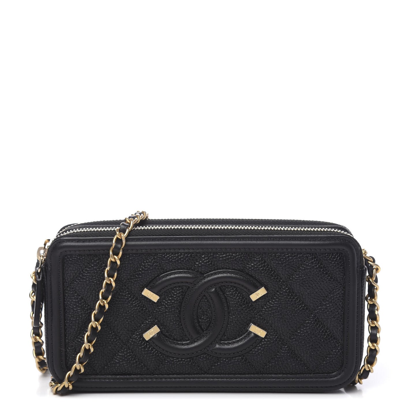 Caviar Quilted CC Filigree Clutch With Chain Black