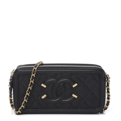 Chanel Caviar Quilted CC Filigree Clutch With Chain Black 1 of 14