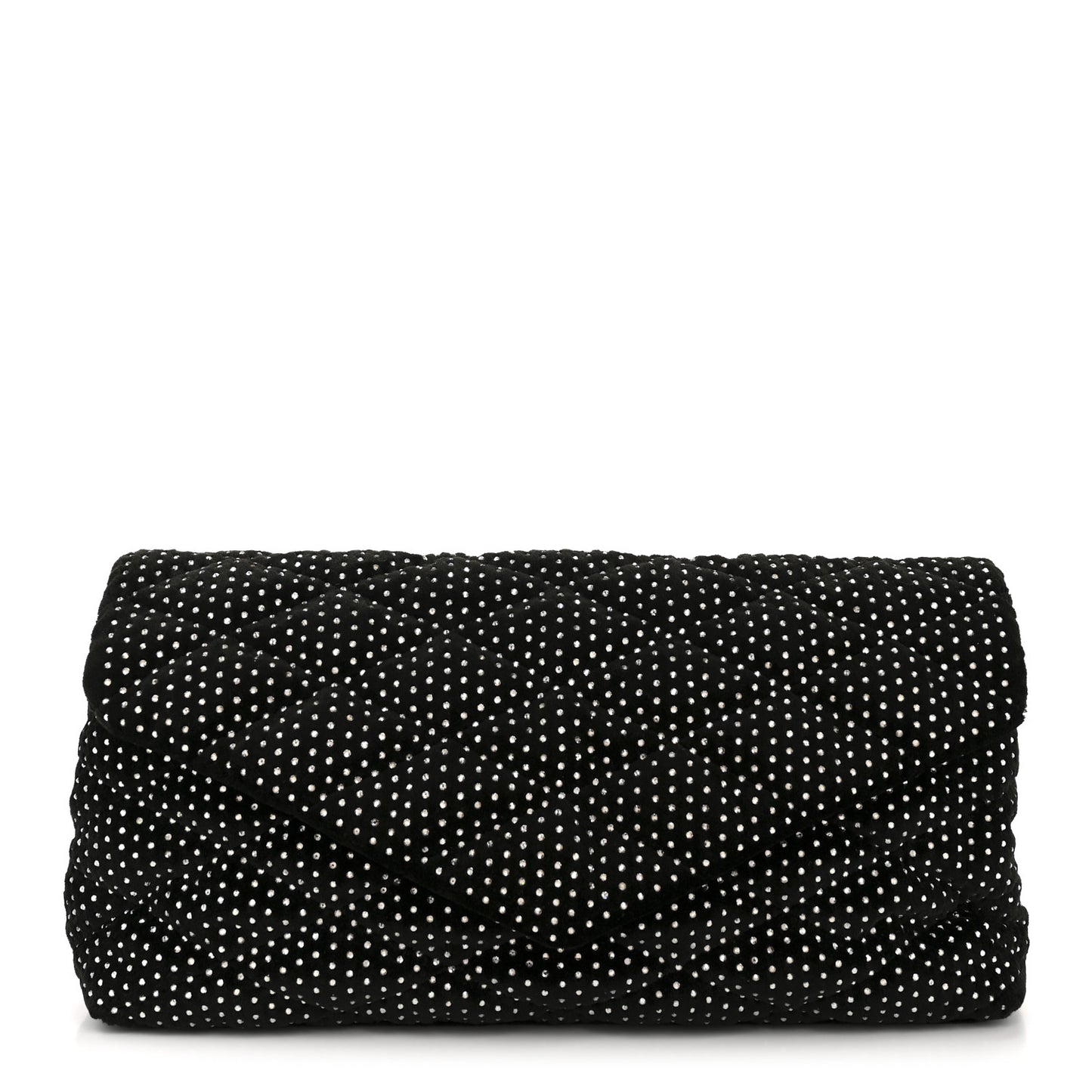 Velvet Lambskin Quilted Rhinestone Sade Puffer Envelope Clutch Black