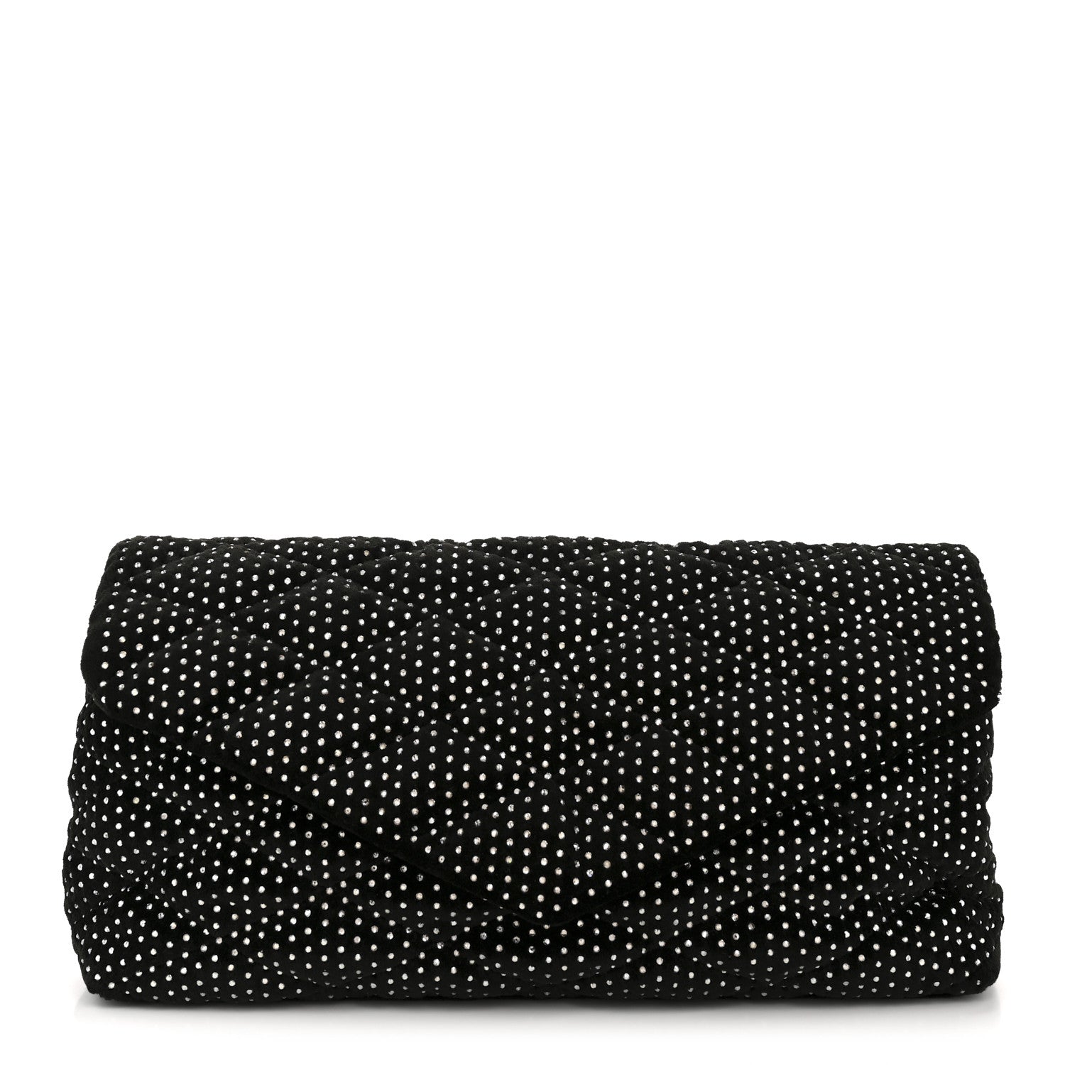 Saint Laurent Velvet Lambskin Quilted Rhinestone Sade Puffer Envelope Clutch Black 1 of 10
