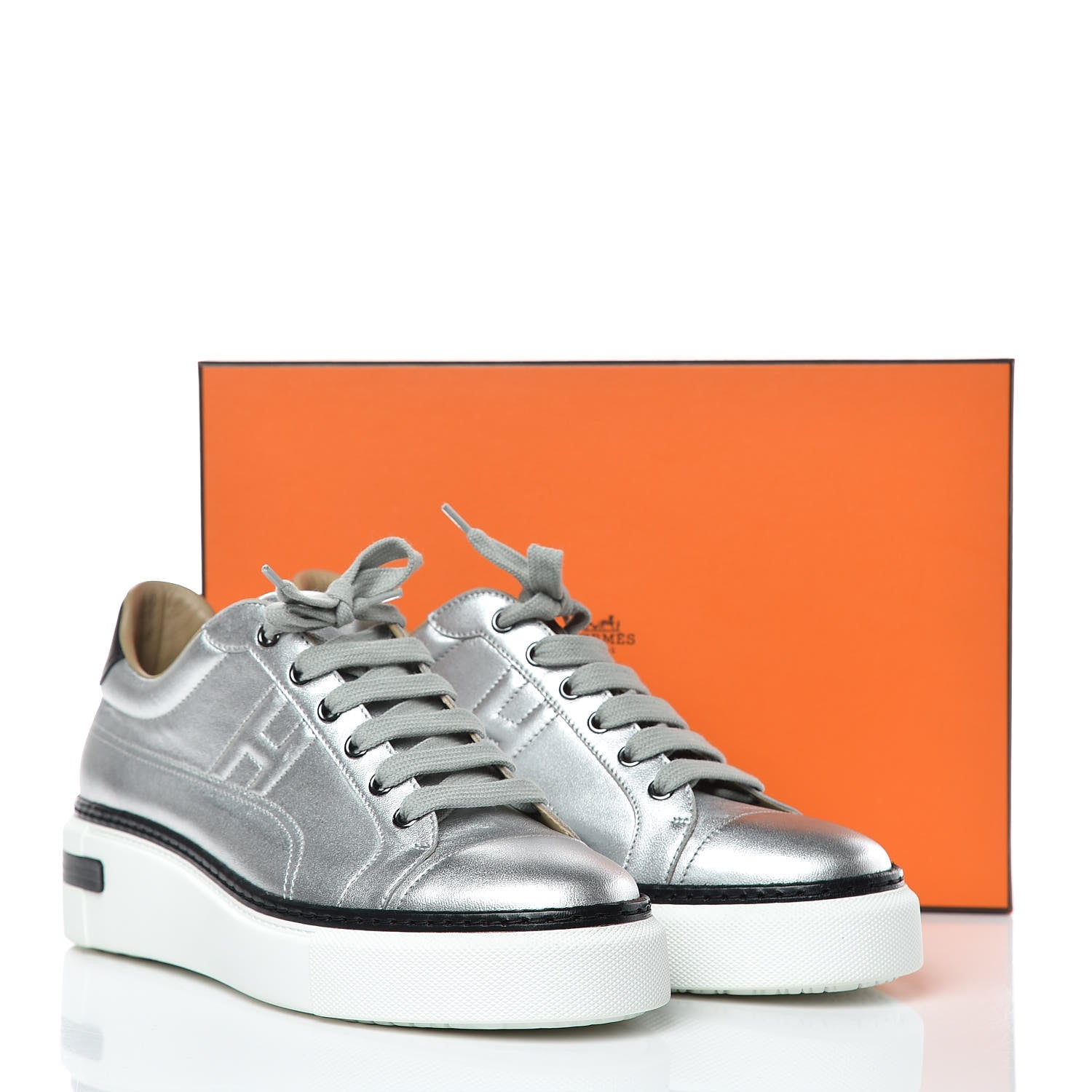 Hermes Metallic Nappa Polo Sneakers 39 Argent Black 10 of 10