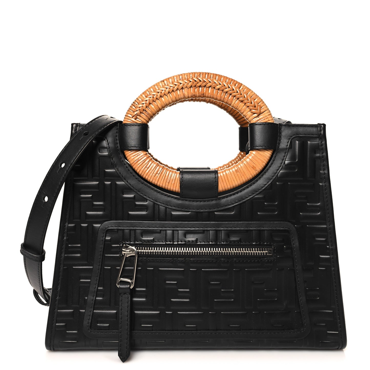 Vitello Century Wicker FF 1974 Embossed Small Runaway Shopper Tote Black