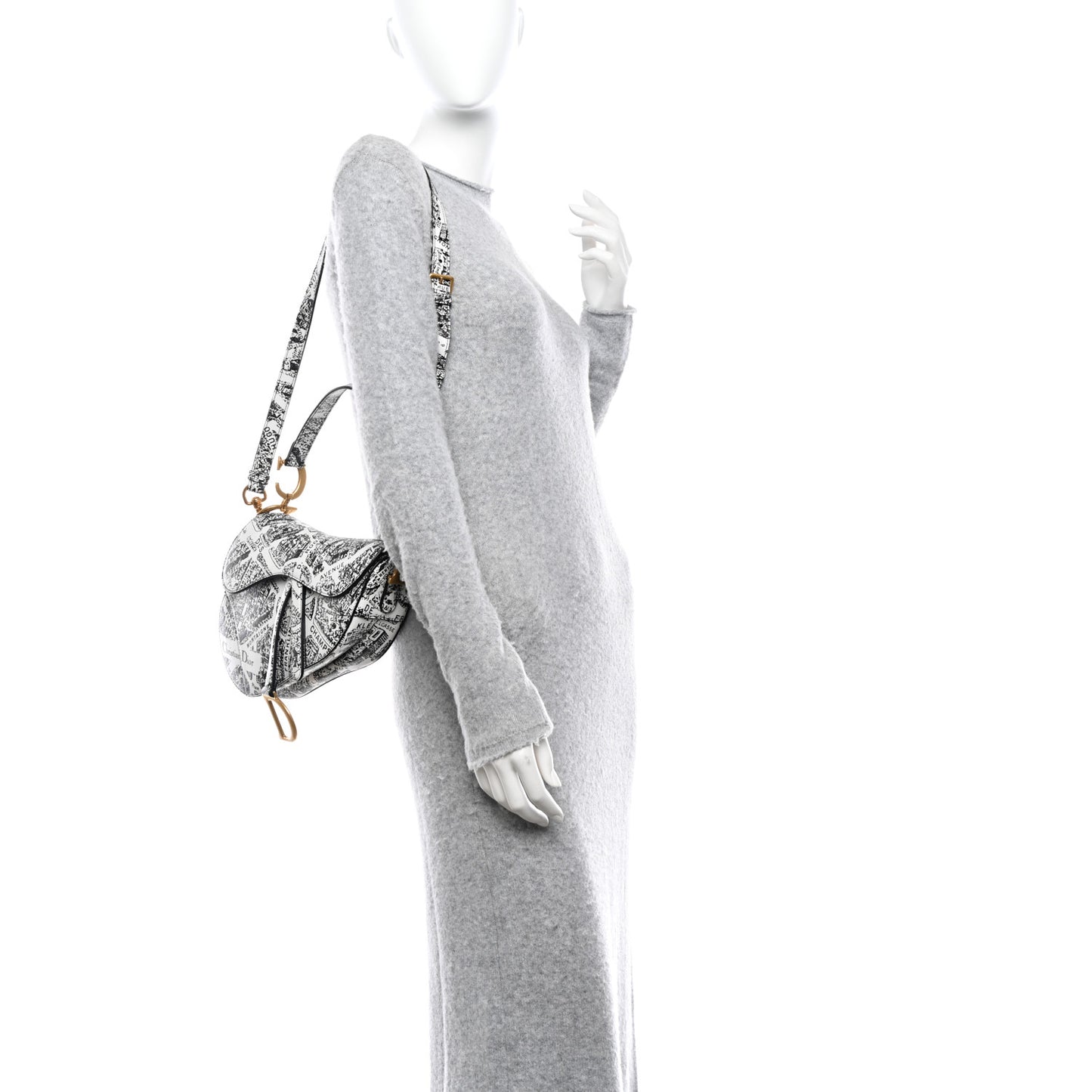 Calfskin Plan De Paris Printed Saddle Bag With Strap White Black