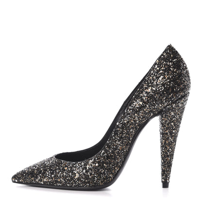 Saint Laurent Glitter Era Pumps 38 Black Silver 1 of 9