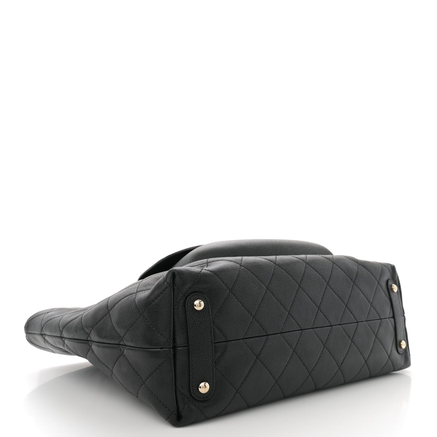 Sheepskin Caviar Quilted Large Shopping Tote Black