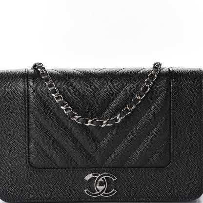 Chanel Caviar Chevron Quilted Vintage Mademoiselle Wallet On Chain WOC Black 11 of 12