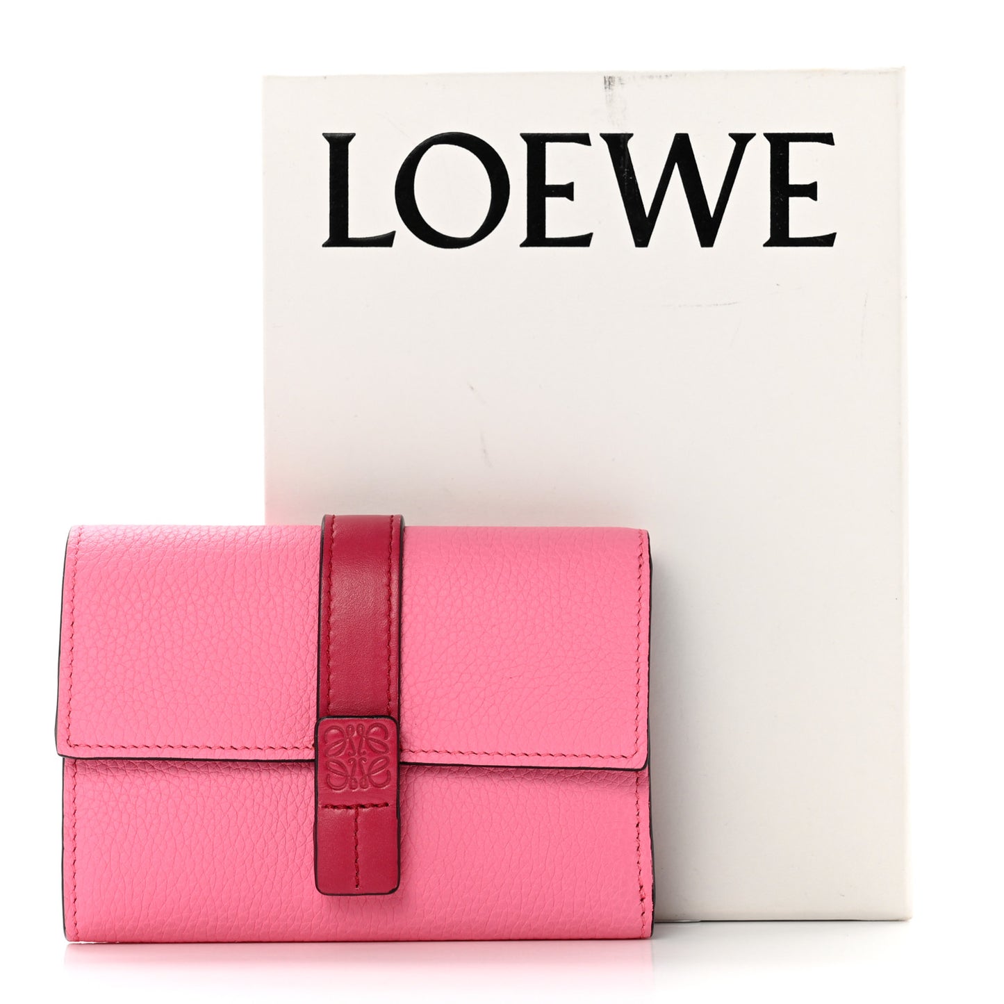 Grained Calfskin Small Vertical Wallet Wild Rose Raspberry