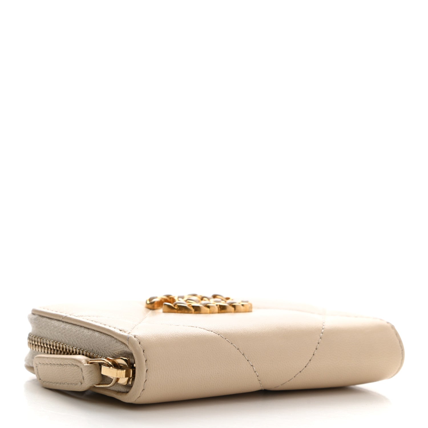 Chanel Lambskin Quilted 19 Zip Around Coin Purse Wallet Beige 4 of 9