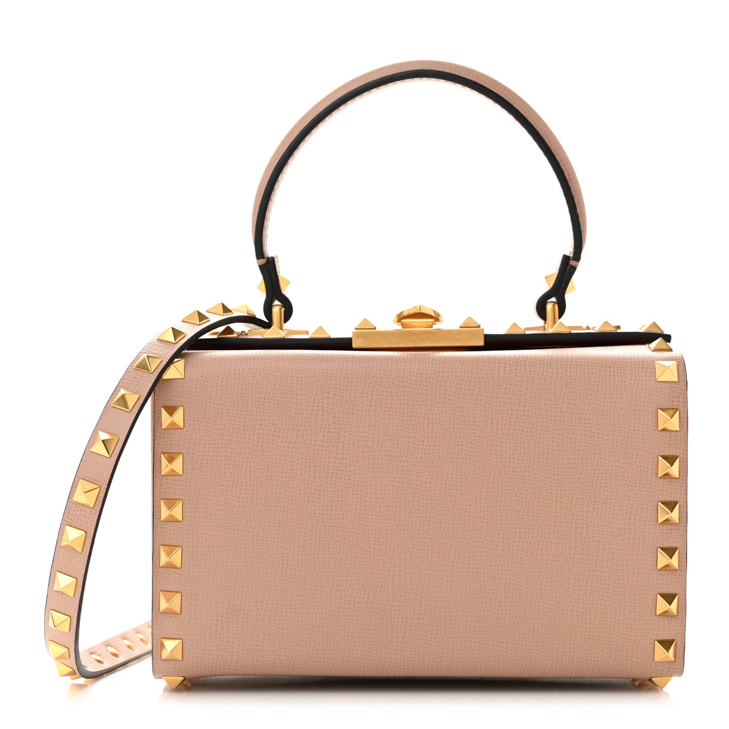 Grainy Calfskin Rockstud Alcove Box Top-Handle Bag Rose Cannelle
