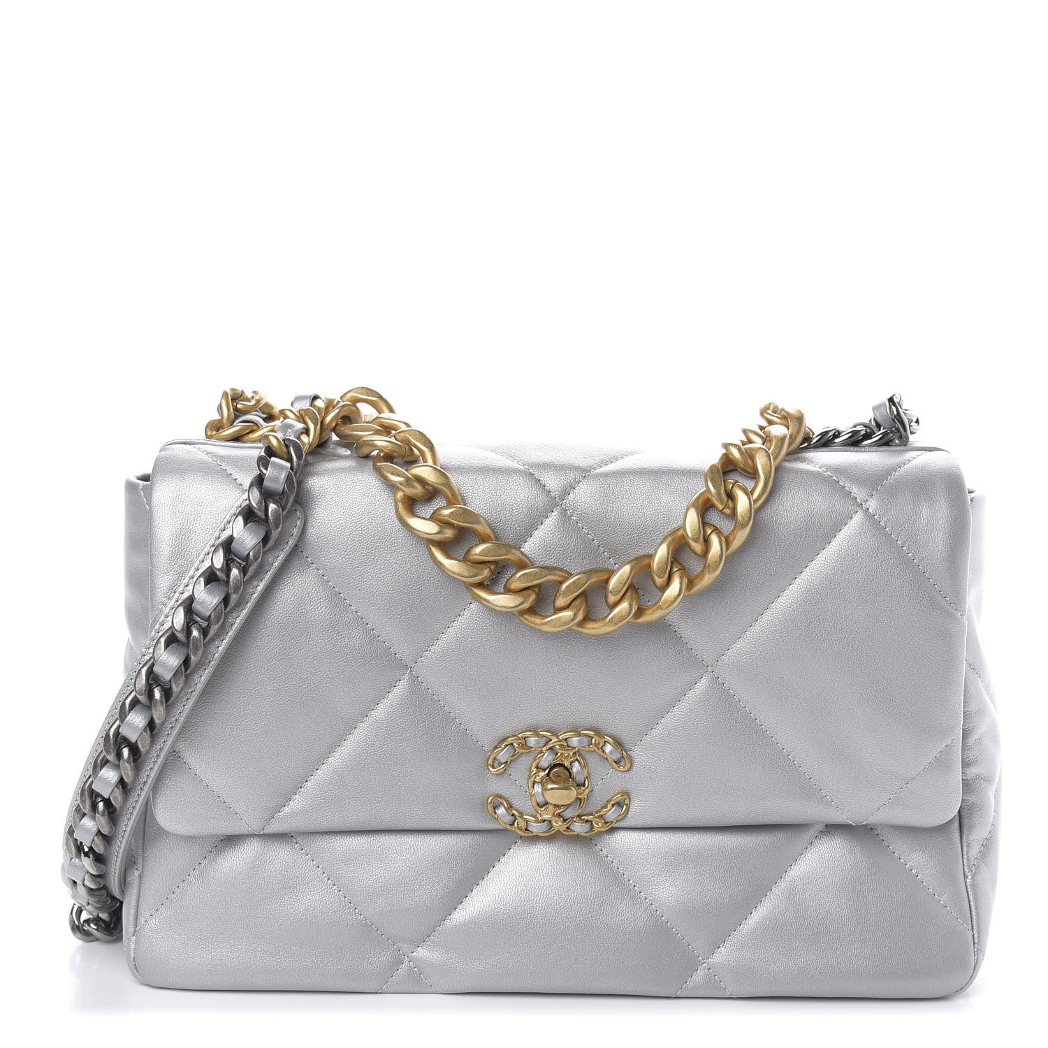Chanel Metallic Goatskin Quilted Large 19 Flap Silver 1 of 11
